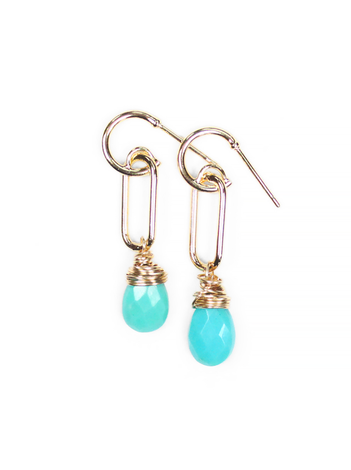 Green Turquoise 18k Gold Paperclip Huggies Bloom Jewelry Handcrafted Bloom Jewelry