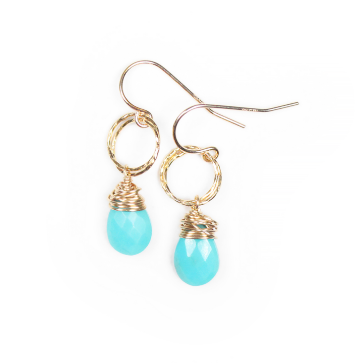 Green Turquoise Stardust Delicate Drop Earrings Bloom Jewelry Handcrafted in Denver, CO.