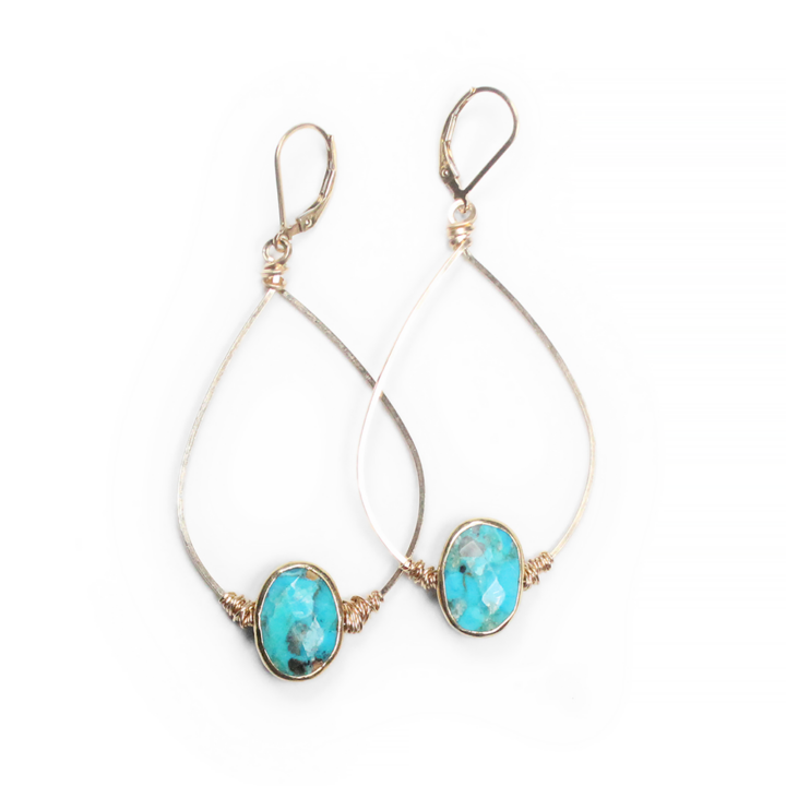 Green Turquoise Hand Wrapped Hoops Bloom Jewelry