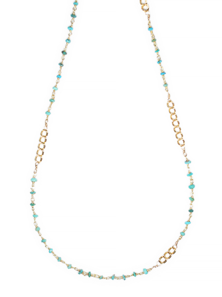 Green Turquoise Rosary & Curb Layering Necklace