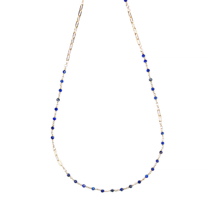 Lapis Rosary & Medium Paperclip Necklace
