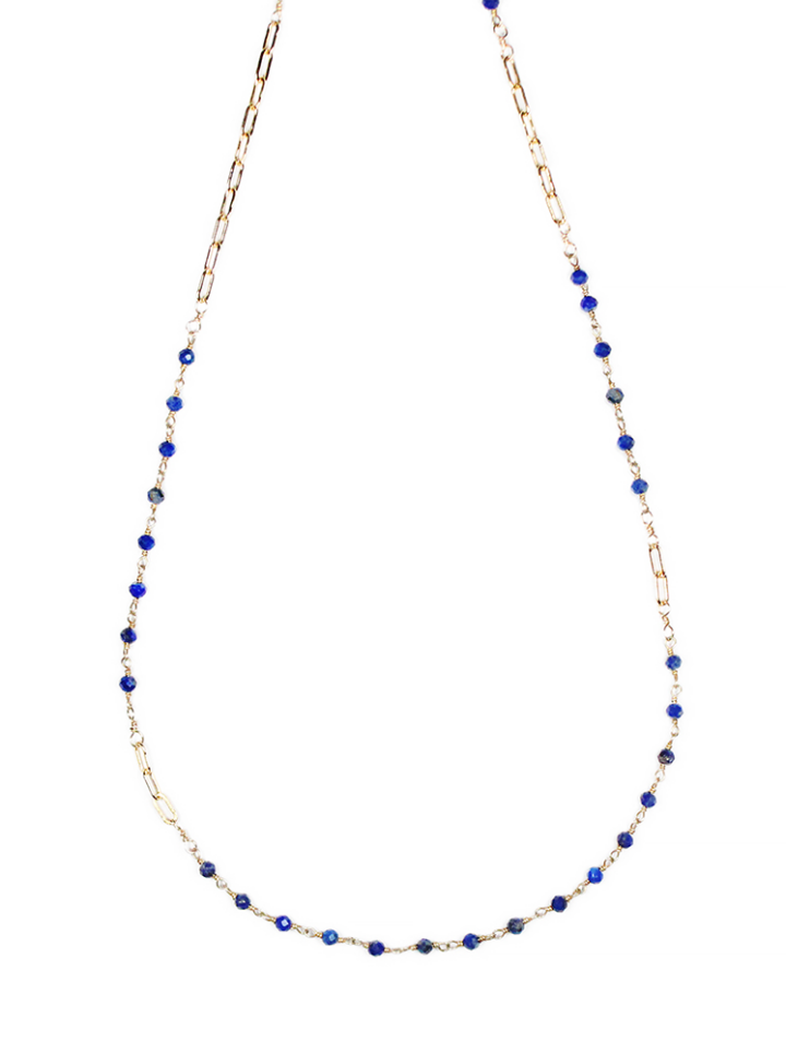 Lapis Rosary & Medium Paperclip Necklace