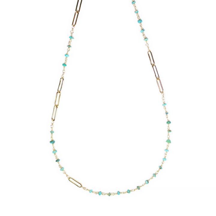 Green Turquoise Rosary & Large Paperclip Layering Necklace Handcrafted in Denver, Colorado Bloom Jewelry