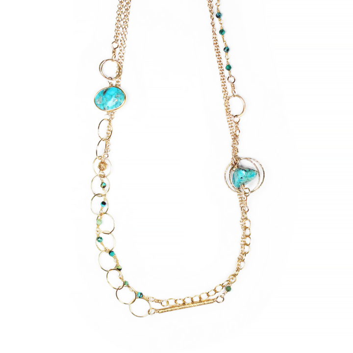 Green Turquoise Gold Filled TL Mixed Chain Necklace