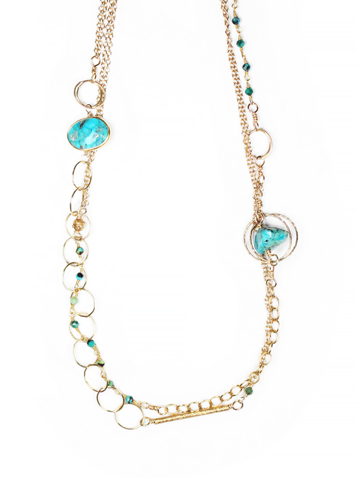 Green Turquoise Gold Filled TL Mixed Chain Necklace