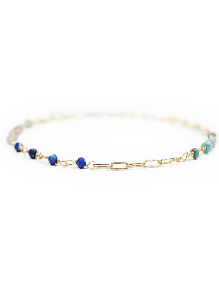 Opal Turquoise Lapis Labradorite Paperclip Bracelet Handcrafted in Denver, Colorado - Bloom Jewelry