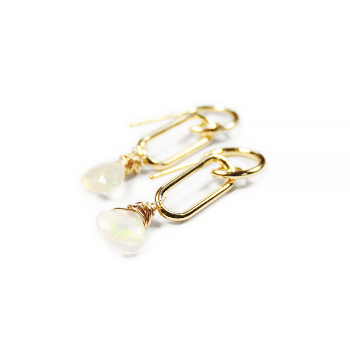 Opal 14k Gold Filled Paperclip Huggies Bloom Jewelry Handcrafted in Denver, CO