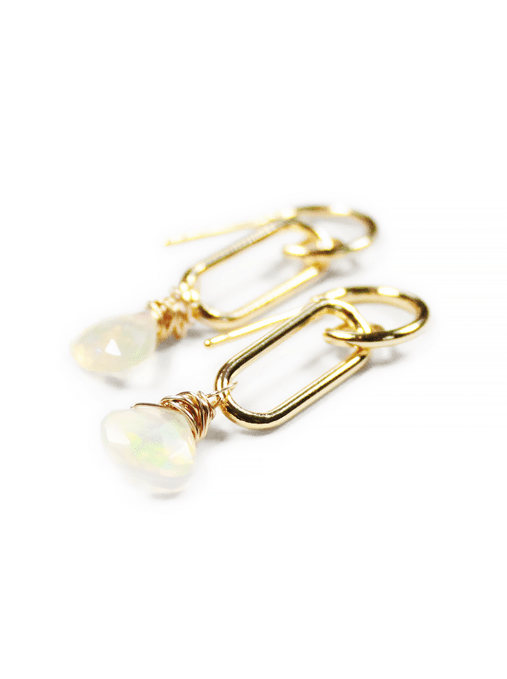 Opal 14k Gold Filled Paperclip Huggies Bloom Jewelry Handcrafted in Denver, CO