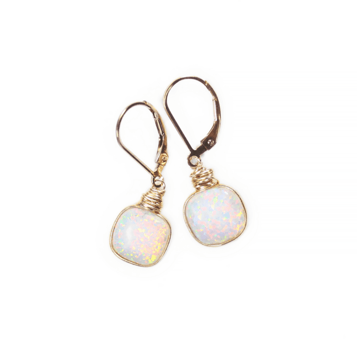 White Opal Drop Earrings Bloom Jewelry Handcrafted in Denver, CO