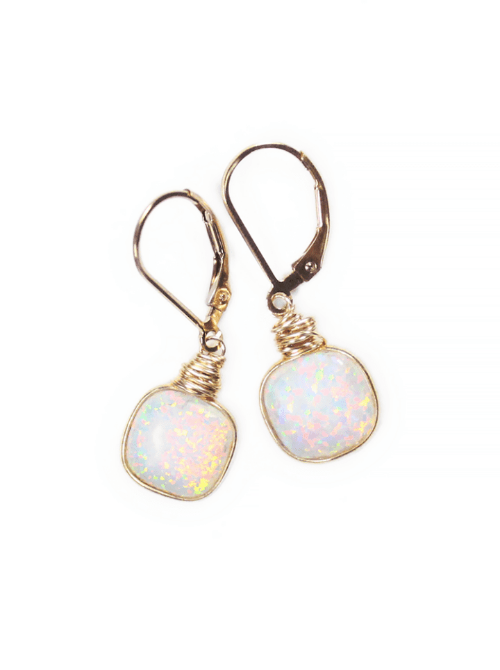 White Opal Drop Earrings Bloom Jewelry Handcrafted in Denver, CO