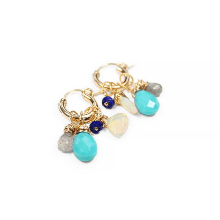 Opal Turquoise Lapis Labradorite Classic Charm Hoops Bloom Jewelry Handcrafted in Denver, CO.