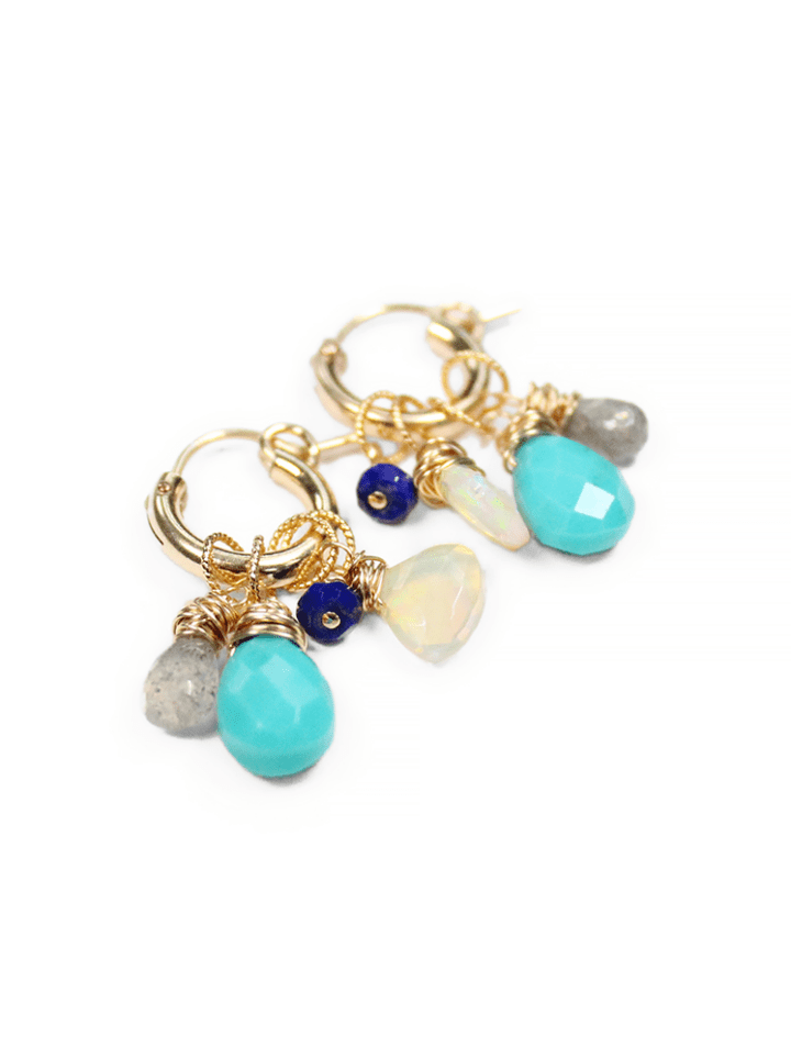 Opal Turquoise Lapis Labradorite Classic Charm Hoops Bloom Jewelry Handcrafted in Denver, CO.