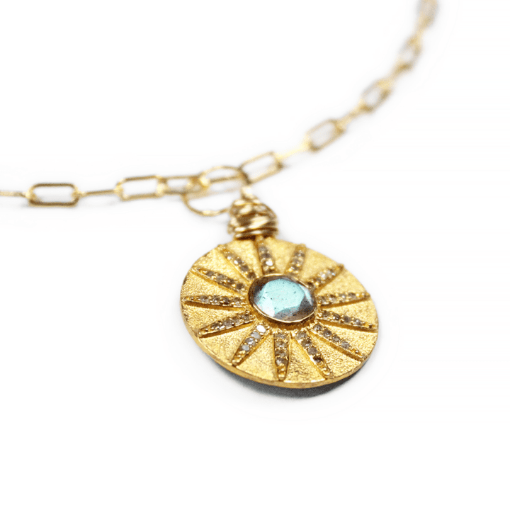 Labradorite Pave Diamond Star Coin Paperclip Necklace Bloom Jewelry Handcrafted in Denver, CO