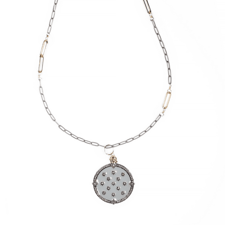 Gray Oxidized Silver Starry Night Diamond Two Tone Paperclip Duo Necklace Bloom Jewelry Handcrafted in Denver, CO