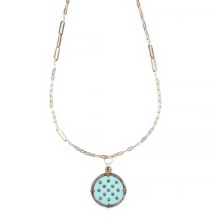 Turquoise Oxidized Silver Starry Night Diamond Gold Paperclip Duo Necklace Bloom Jewelry Made in Denver, CO.