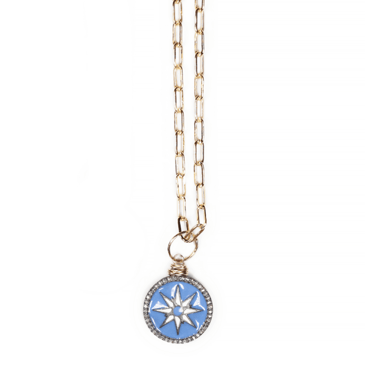 Periwinkle Enamel Pave Diamond Coin Paperclip Necklace | Bloom Jewelry Handcrafted in Denver, CO