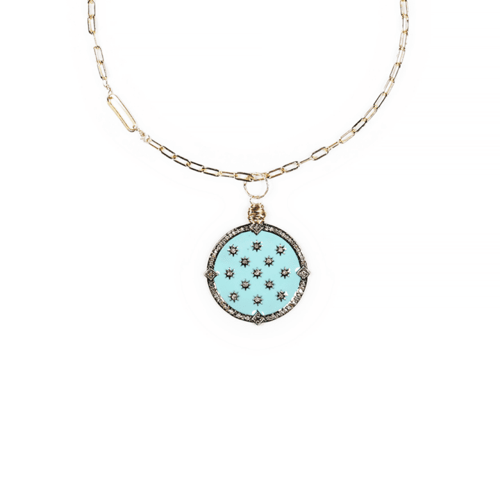 Turquoise Oxidized Silver Starry Night Diamond Gold Paperclip Duo Necklace Bloom Jewelry Made in Denver, CO.