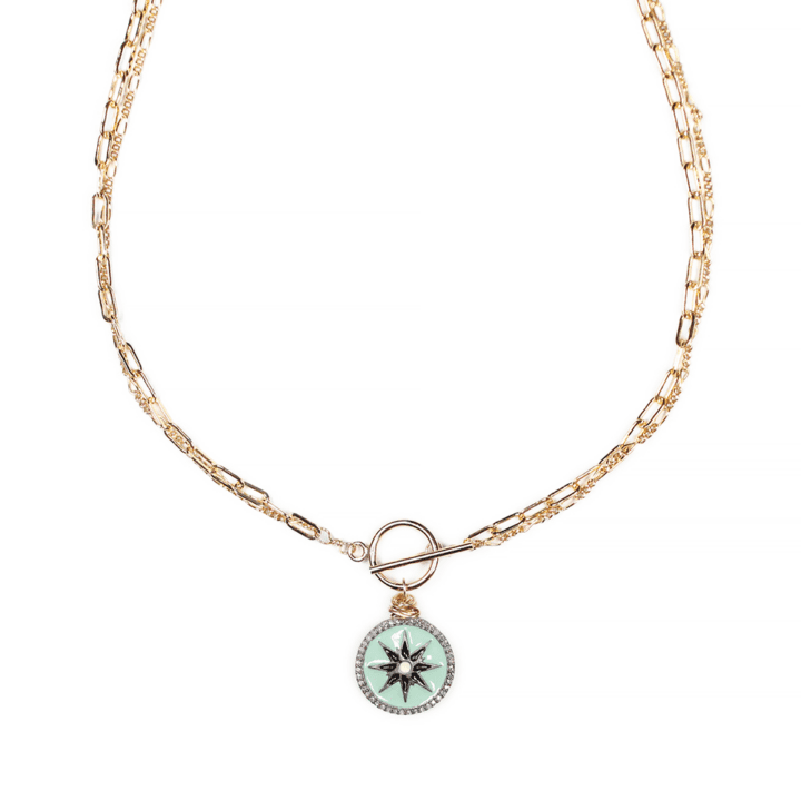 Turquoise Diamond Coin Toggle Necklace