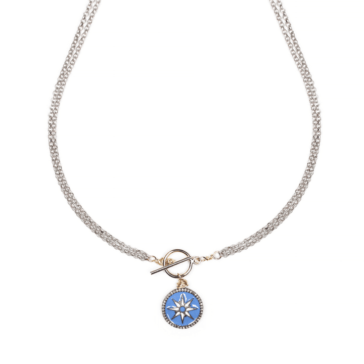 Periwinkle Enamel Pave Diamond Coin Toggle Necklace | Bloom Jewelry Handcrafted in Denver, CO