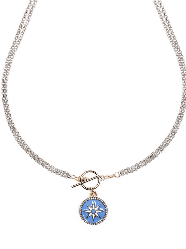 Periwinkle Enamel Pave Diamond Coin Toggle Necklace | Bloom Jewelry Handcrafted in Denver, CO