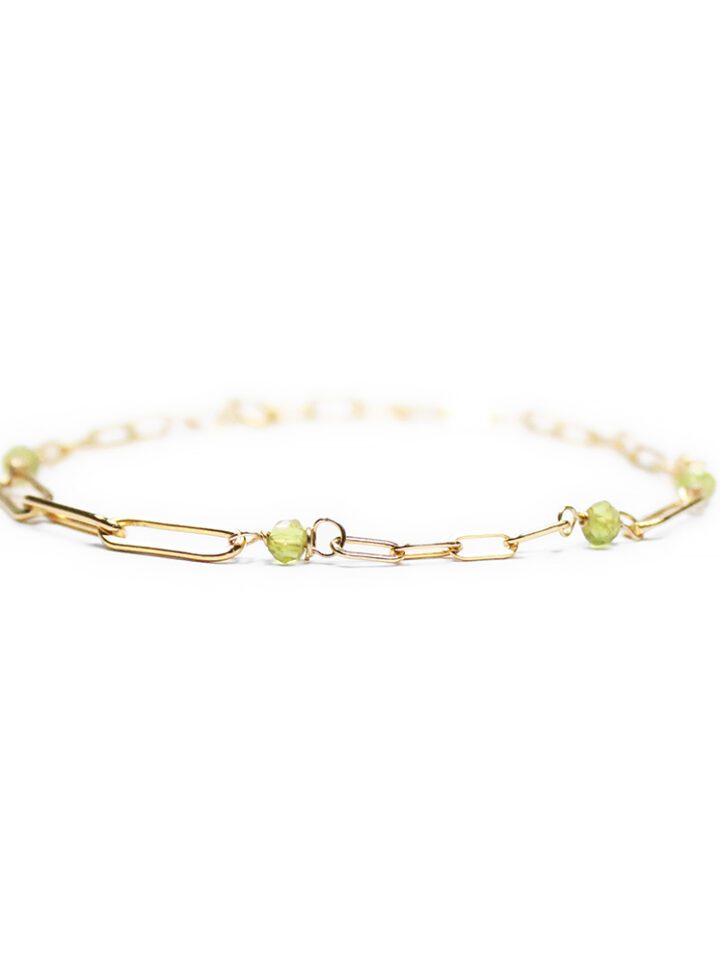 Peridot 14k Gold Filled Paperclip Anklet Handcrafted in Denver, CO Bloom Jewelry