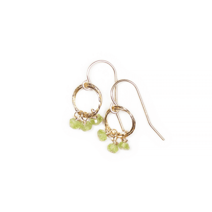 Peridot Rondelle Gold Stardust Drop Earrings Made in Denver, Colorado Bloom Jewelry