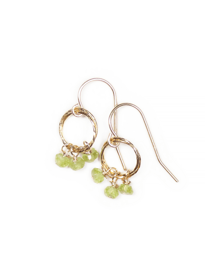 Peridot Rondelle Gold Stardust Drop Earrings Made in Denver, Colorado Bloom Jewelry