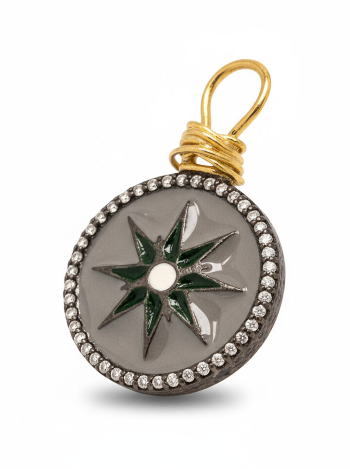Diamond & Enamel Compass Star Coin Charm