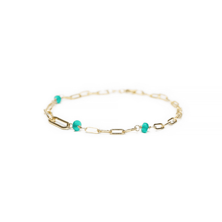 Green Opal Duo Paperclip Anklet | October Birthstone Handcrafted Jewelry Made in Denver Bloom Jewelry