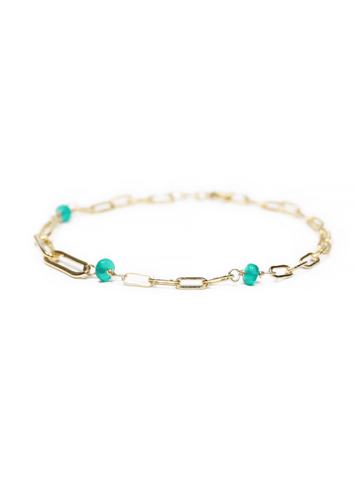 Green Opal Duo Paperclip Anklet | October Birthstone Handcrafted Jewelry Made in Denver Bloom Jewelry