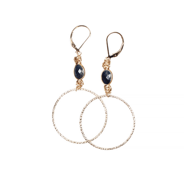 Sapphire Gold Hammered Hoops | Bloom Jewelry Handcrafted in Denver, CO.
