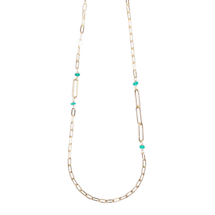 Green Opal Duo Paperclip Necklace | Bloom Jewelry Handcrafted in Denver, CO.