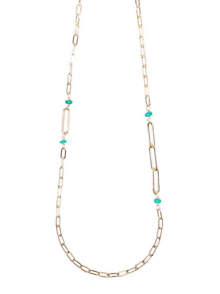Green Opal Duo Paperclip Necklace | Bloom Jewelry Handcrafted in Denver, CO.