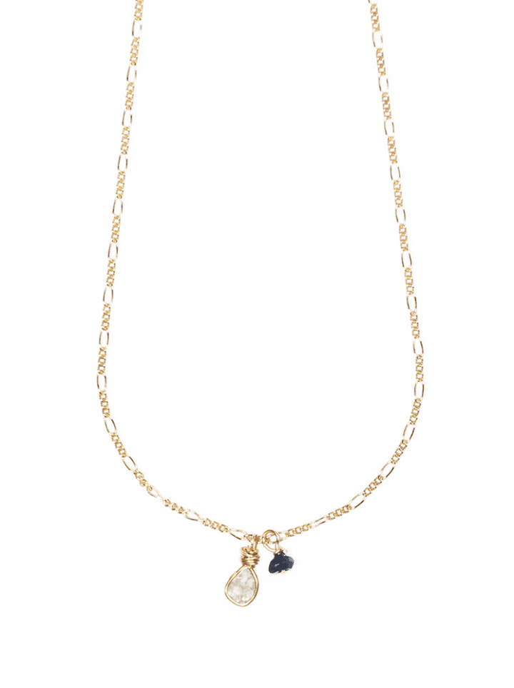 Sapphire Diamond Slice Figaro Charm Necklace | Bloom Jewelry Made in USA