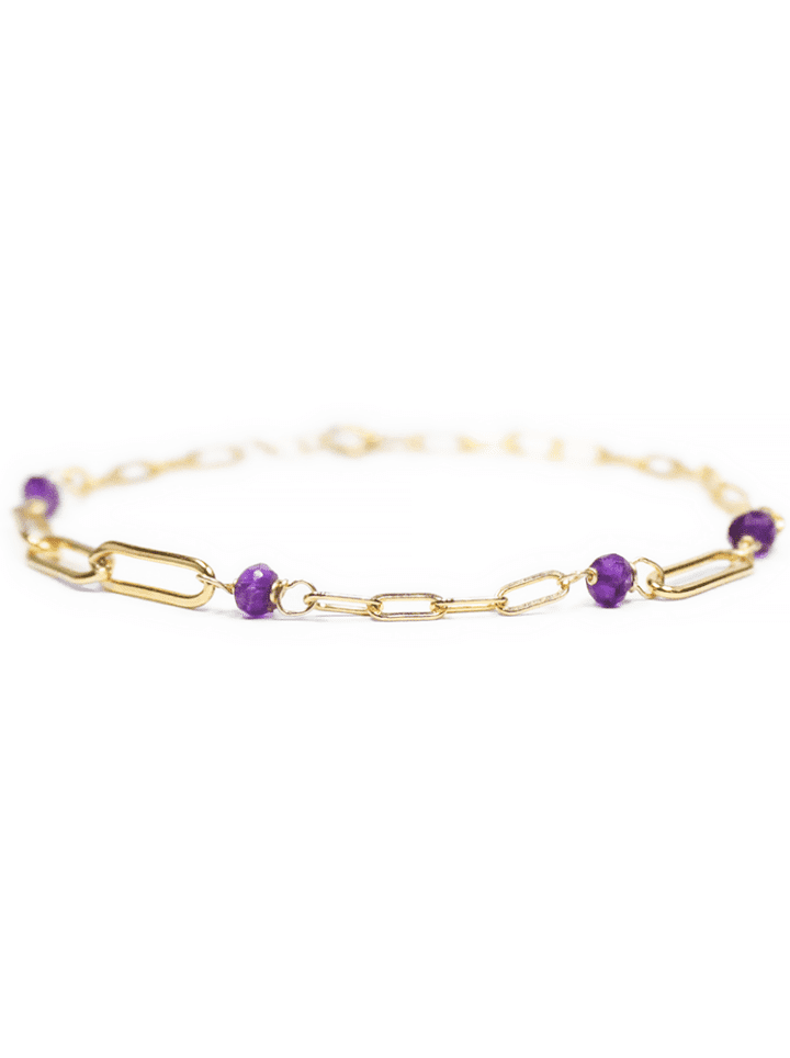 Amethyst 14k Gold Filled Duo Paperclip Anklet | Handcrafted Bloom Jewelry