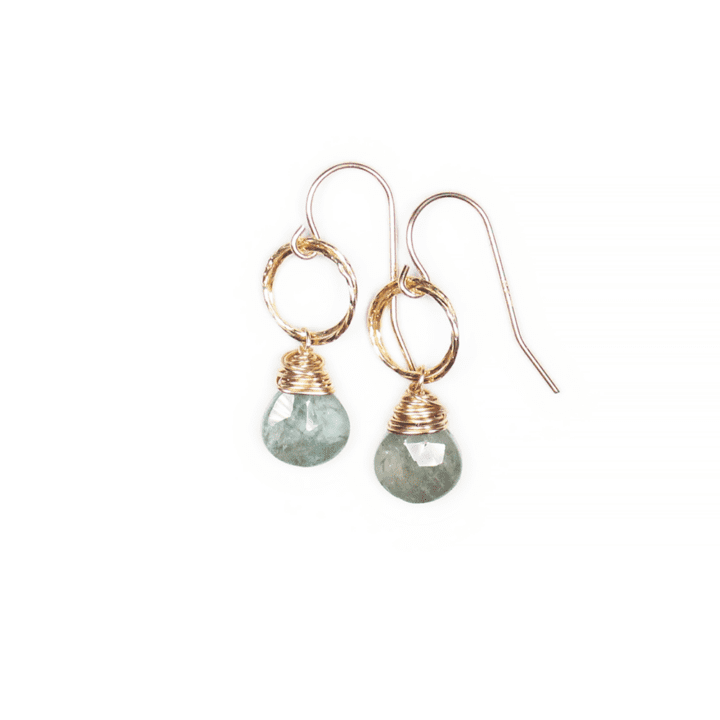 Moss Aqumarine Tear Gold Stardust Drop Earrings | Bloom Jewelry