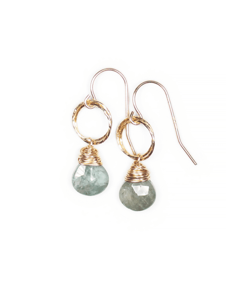 Moss Aqumarine Tear Gold Stardust Drop Earrings | Bloom Jewelry