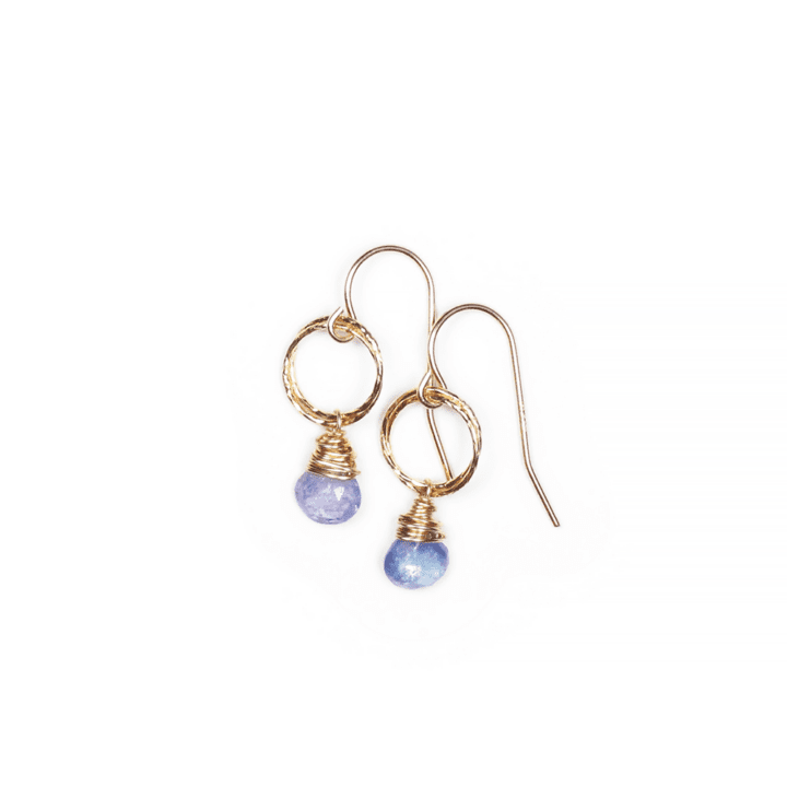 Tanzanite Tear Gold Stardust Drop Earrings | Bloom Jewelry Handcrafted Birthstone Jewelry