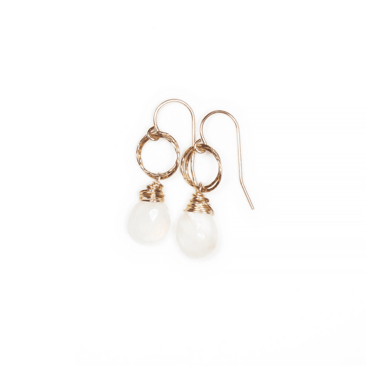 White Moonstone Tear Gold Stardust Drop Earrings | Bloom Jewelry Birthstone Collection