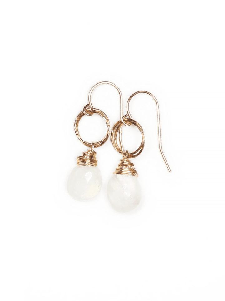 White Moonstone Tear Gold Stardust Drop Earrings | Bloom Jewelry Birthstone Collection