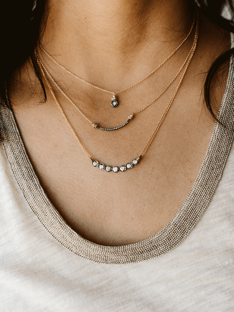 Diamond Necklaces Layered on Model