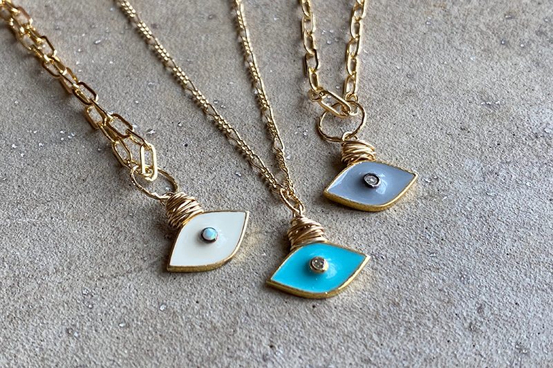 Enamel Evil Eye Charm Necklaces