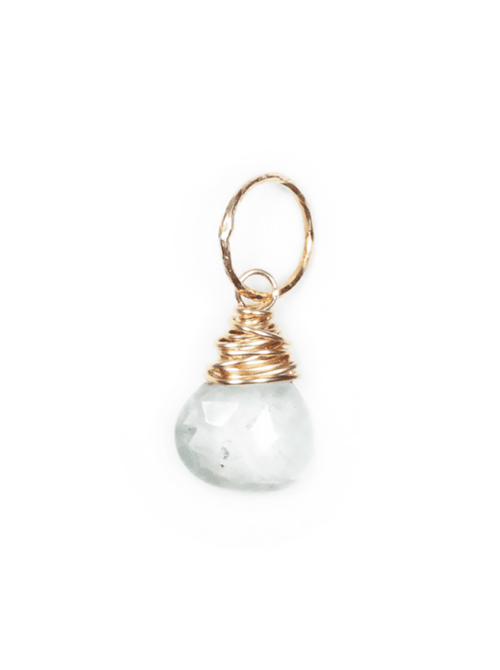 Aquamarine Tear Gold Charm Pendant | Bloom Jewelry Handcrfted in Denver, CO.