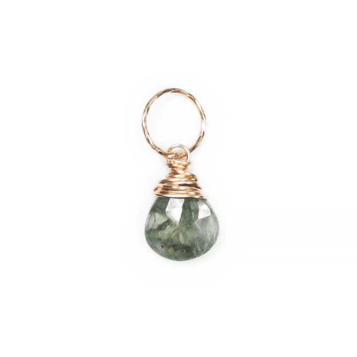Moss Aquamarine Tear Gold Charm Pendant | Bloom Jewelry handcrafted in Denver, CO.