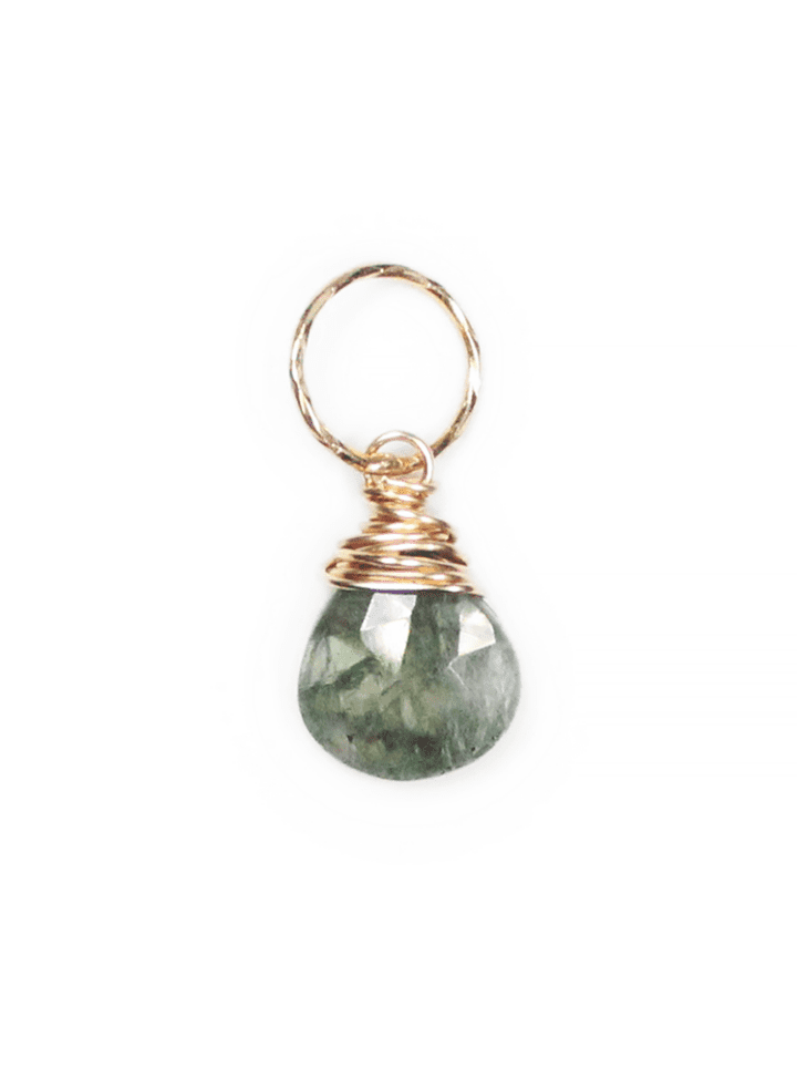 Moss Aquamarine Tear Gold Charm Pendant | Bloom Jewelry handcrafted in Denver, CO.