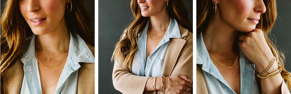 Signature Gold Layering Set On Model | Bloom Jewelry