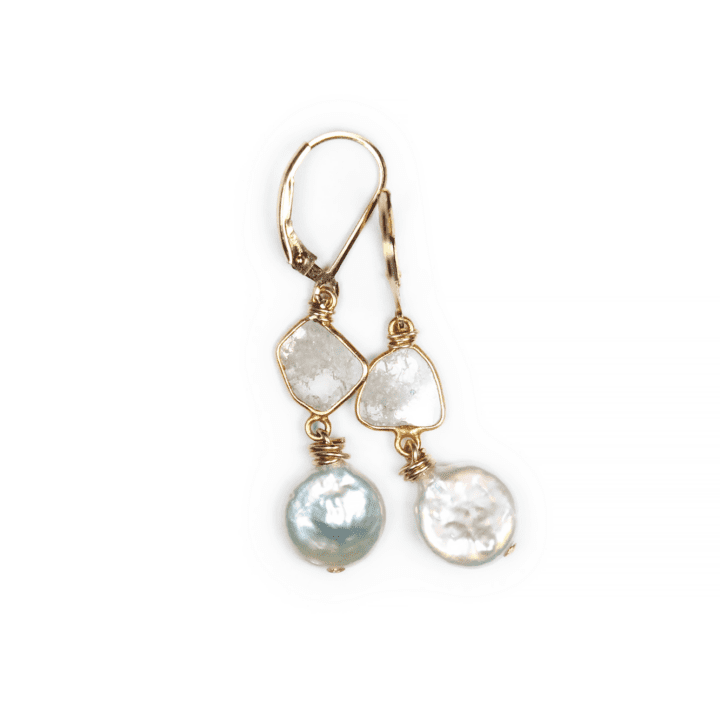Pearl Diamond Slice Drop Earrings Gold