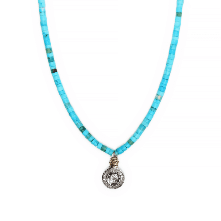 Rose Cut Diamond & Pave Halo Turquoise Strung Choker