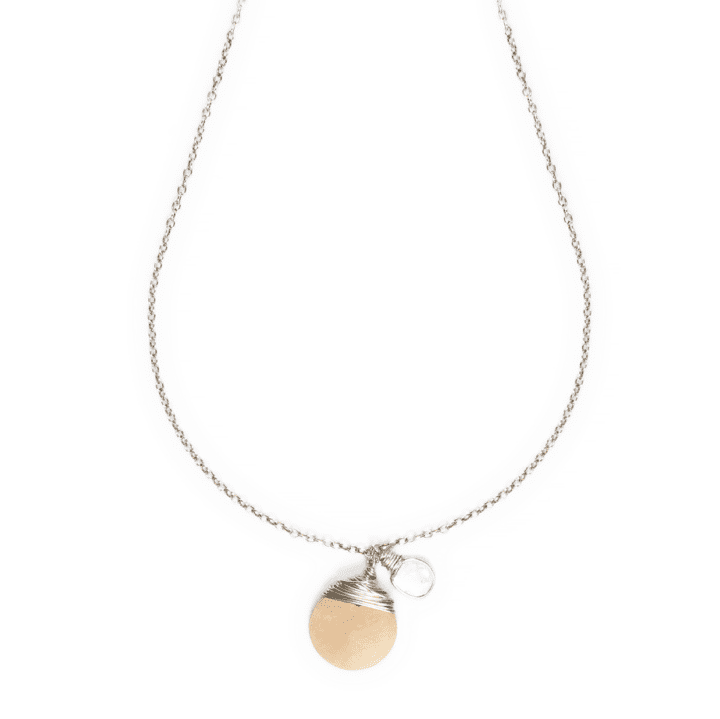 Wood & Diamond Slice Silver Charm Necklace