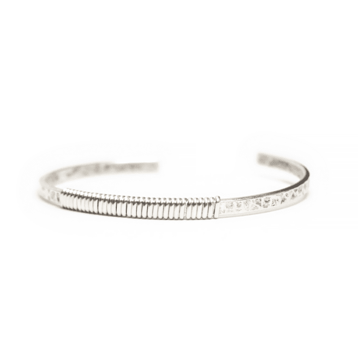 Signature Sterling Silver Center Wrapped Hammered Cuff Bangle